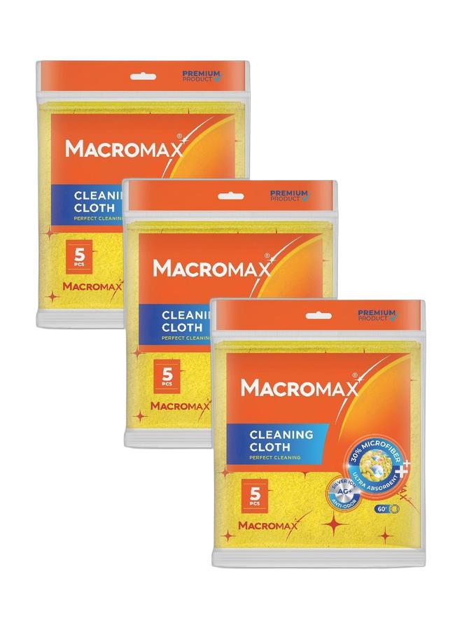 Macromax مناديل تنظيف ماكروماكس - عبوة من 3 × 5 قطع | متعددة الاستخدامات، ماصة ومتينة للاستخدام اليومي - Image 1